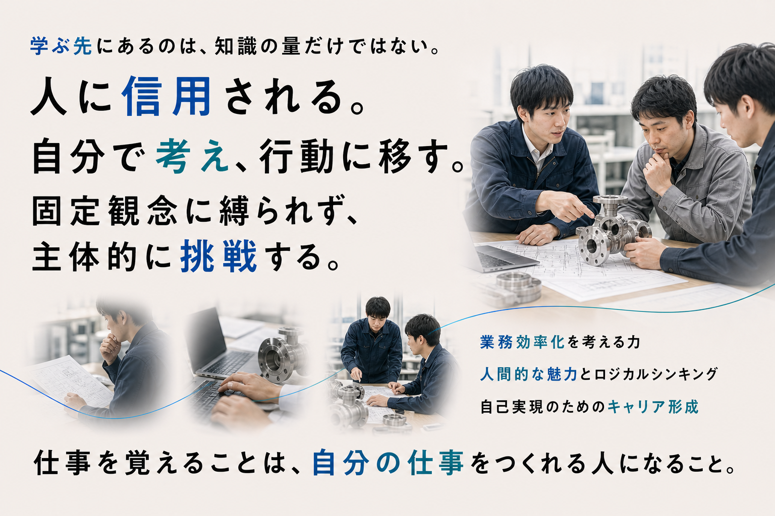 人に信用され、自分で考えて行動し、固定観念に縛られず主体的に挑戦する人材を目指す
