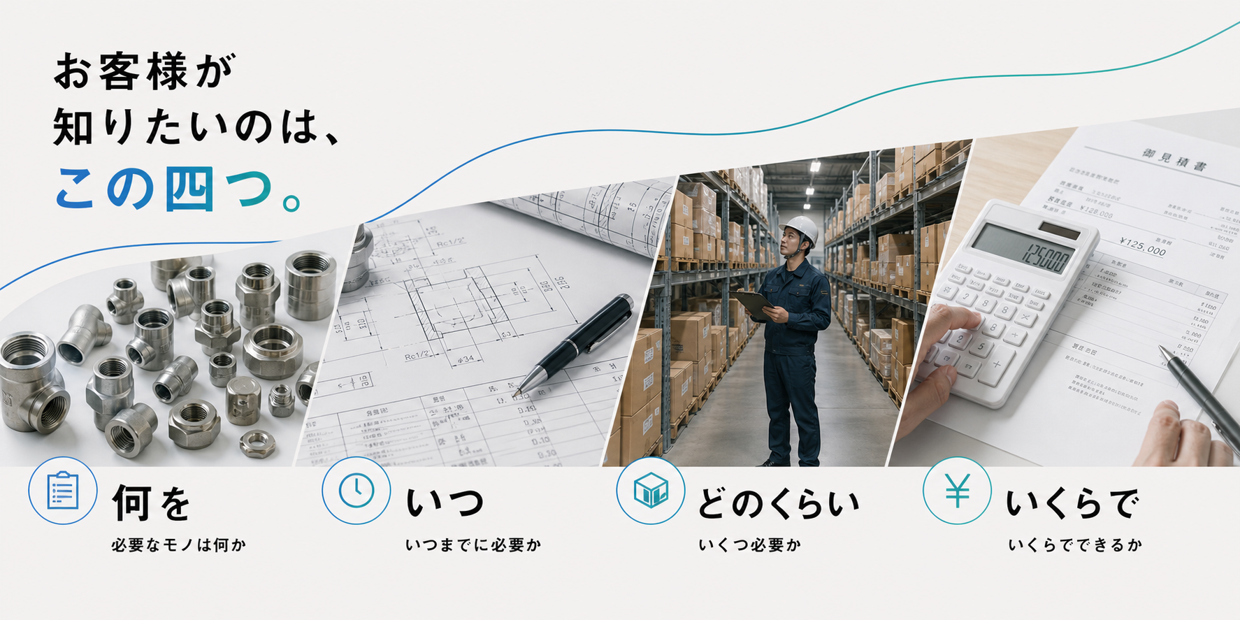 何を、いつ、どのくらい、いくらで、という四つの条件